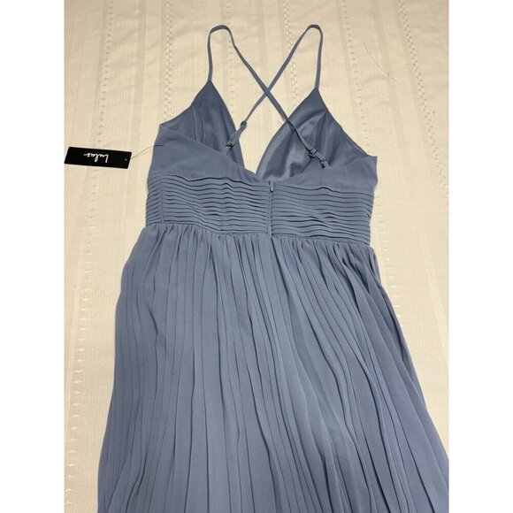 Lulus Dusty Blue Pleated Maxi Dress With Crisscross Back V-Neck New Women's S - Picture 7 of 12